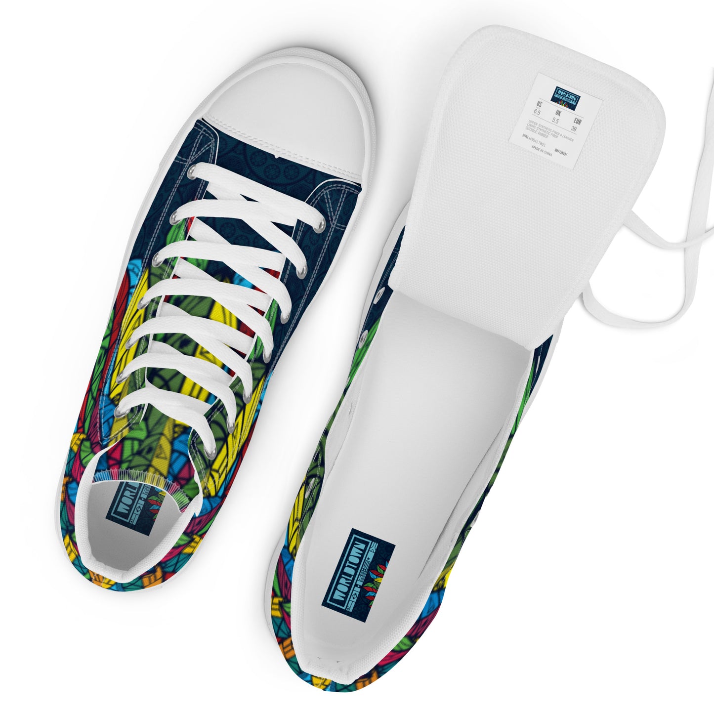 Worldtown Feather Flags Men’s High Top Canvas Shoes