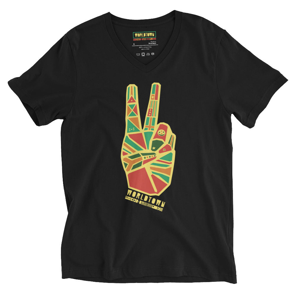 Worldtown Peace Flags Unisex Short Sleeve V-Neck T-Shirt
