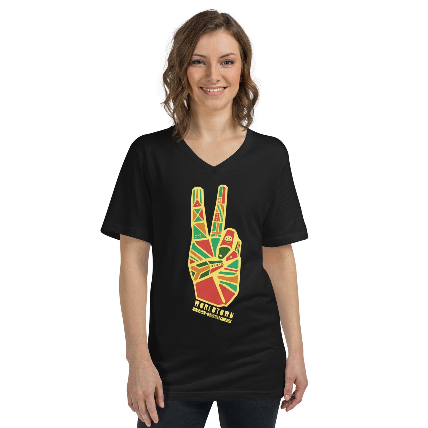 Worldtown Peace Flags Unisex Short Sleeve V-Neck T-Shirt