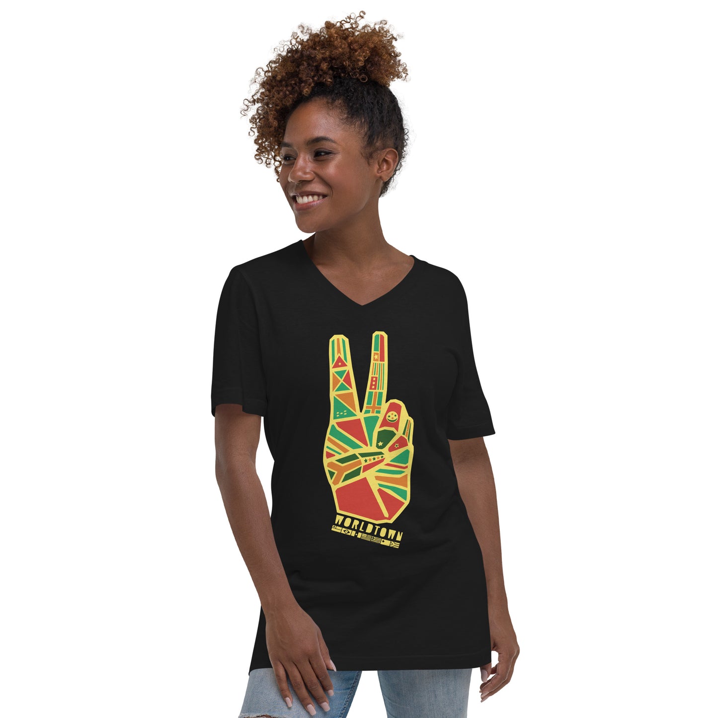 Worldtown Peace Flags Unisex Short Sleeve V-Neck T-Shirt