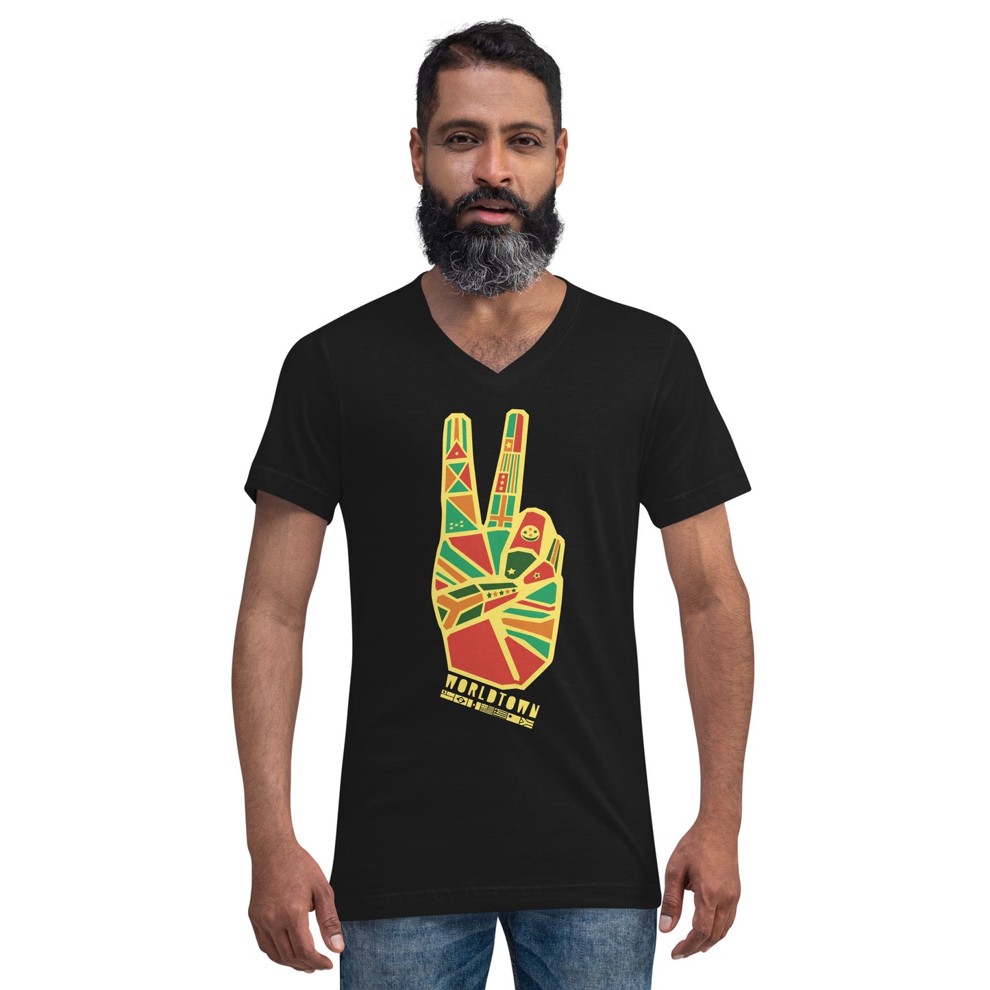 Worldtown Peace Flags Unisex Short Sleeve V-Neck T-Shirt