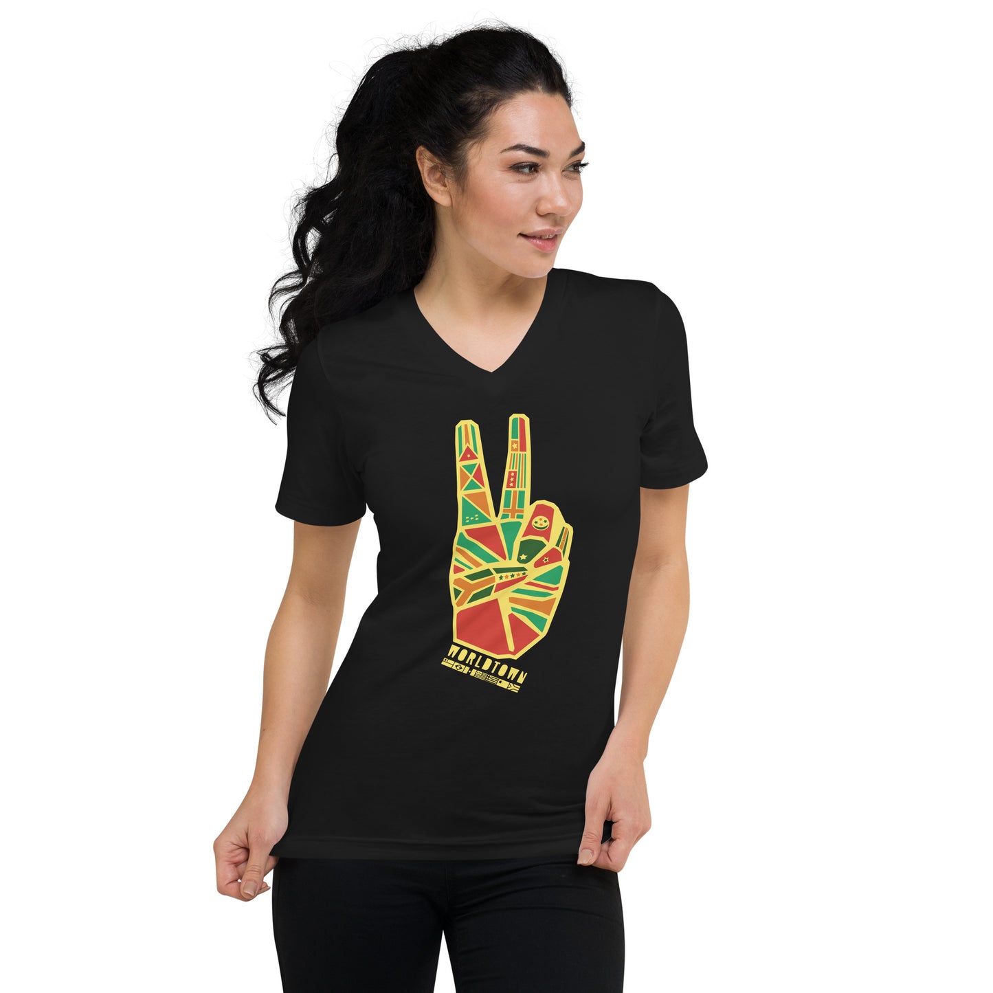 Worldtown Peace Flags Unisex Short Sleeve V-Neck T-Shirt