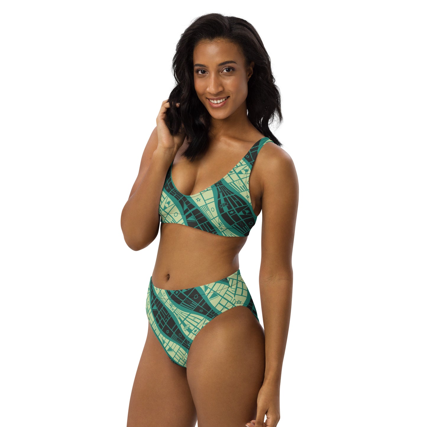 Worldtown Green Flag Waves Recycled High-Waisted Bikini