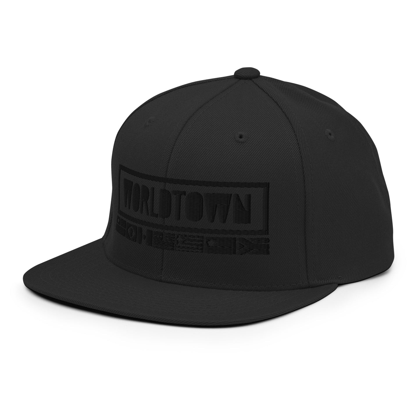 Worldtown Classic Black on Black Embroidered Snapback Hat